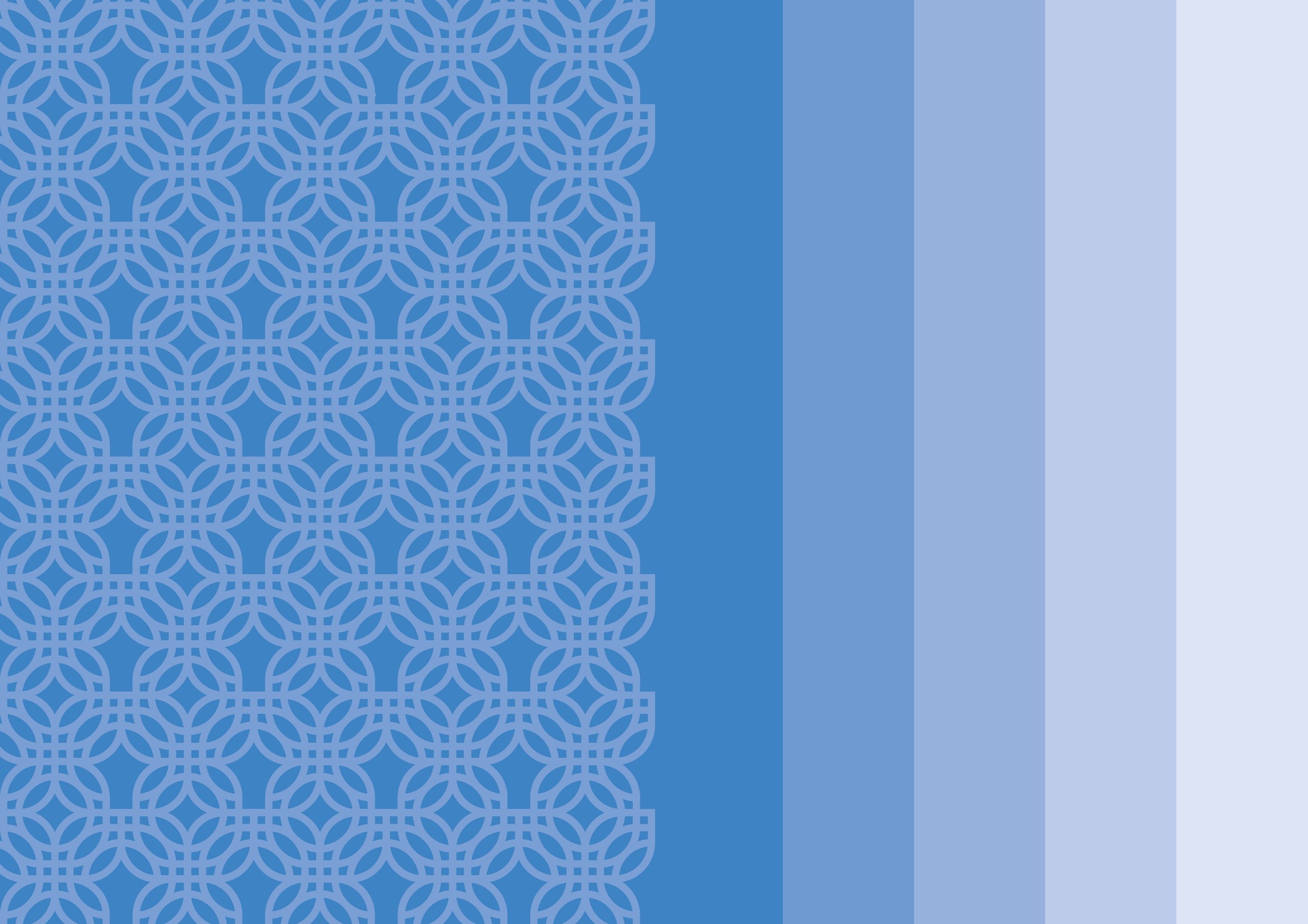 Blue geometric lattice pattern on the left beside vertical bands of progressively lighter blue.