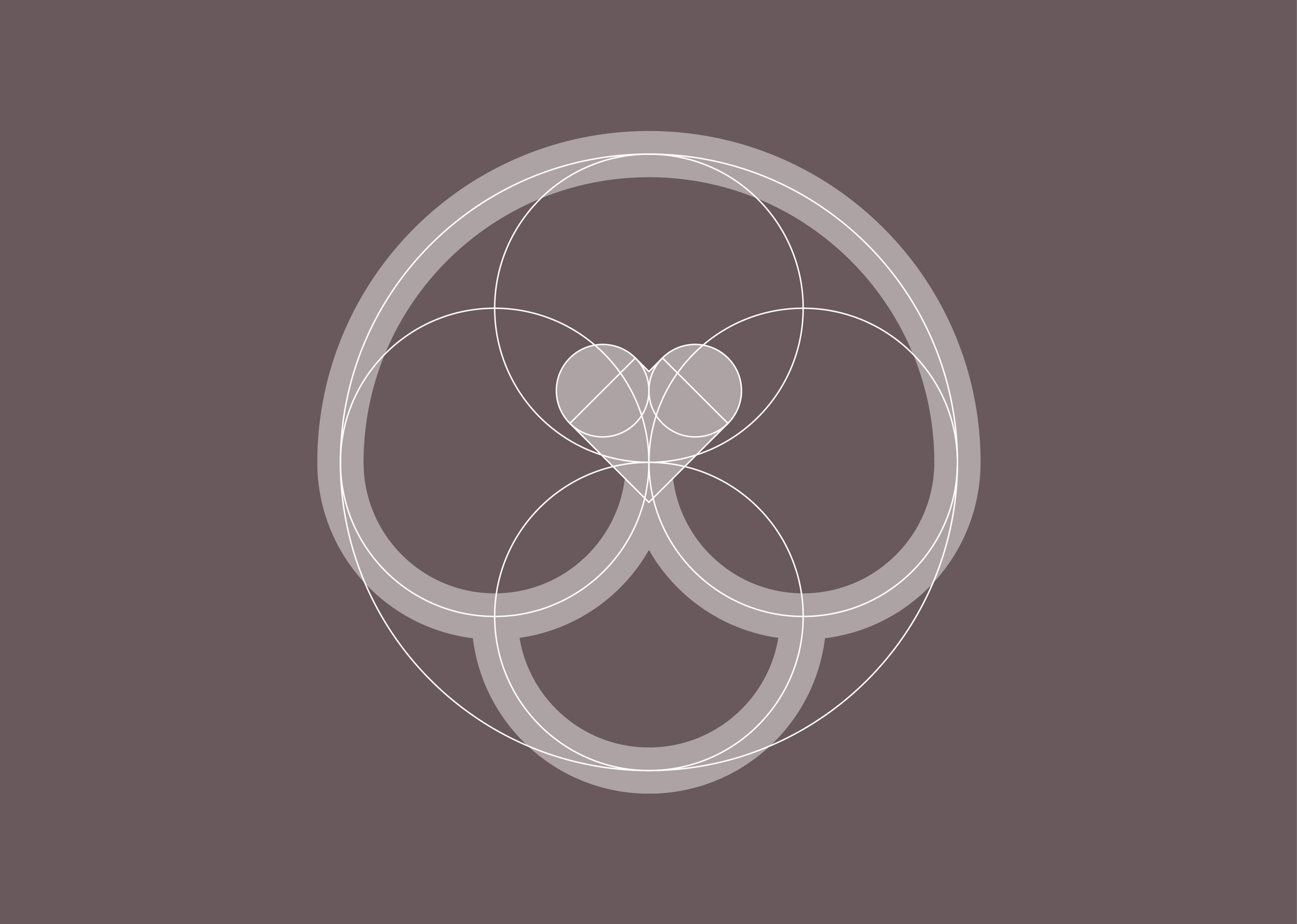 Abstract overlapping pale rings and white circular outlines on a muted mauve background.